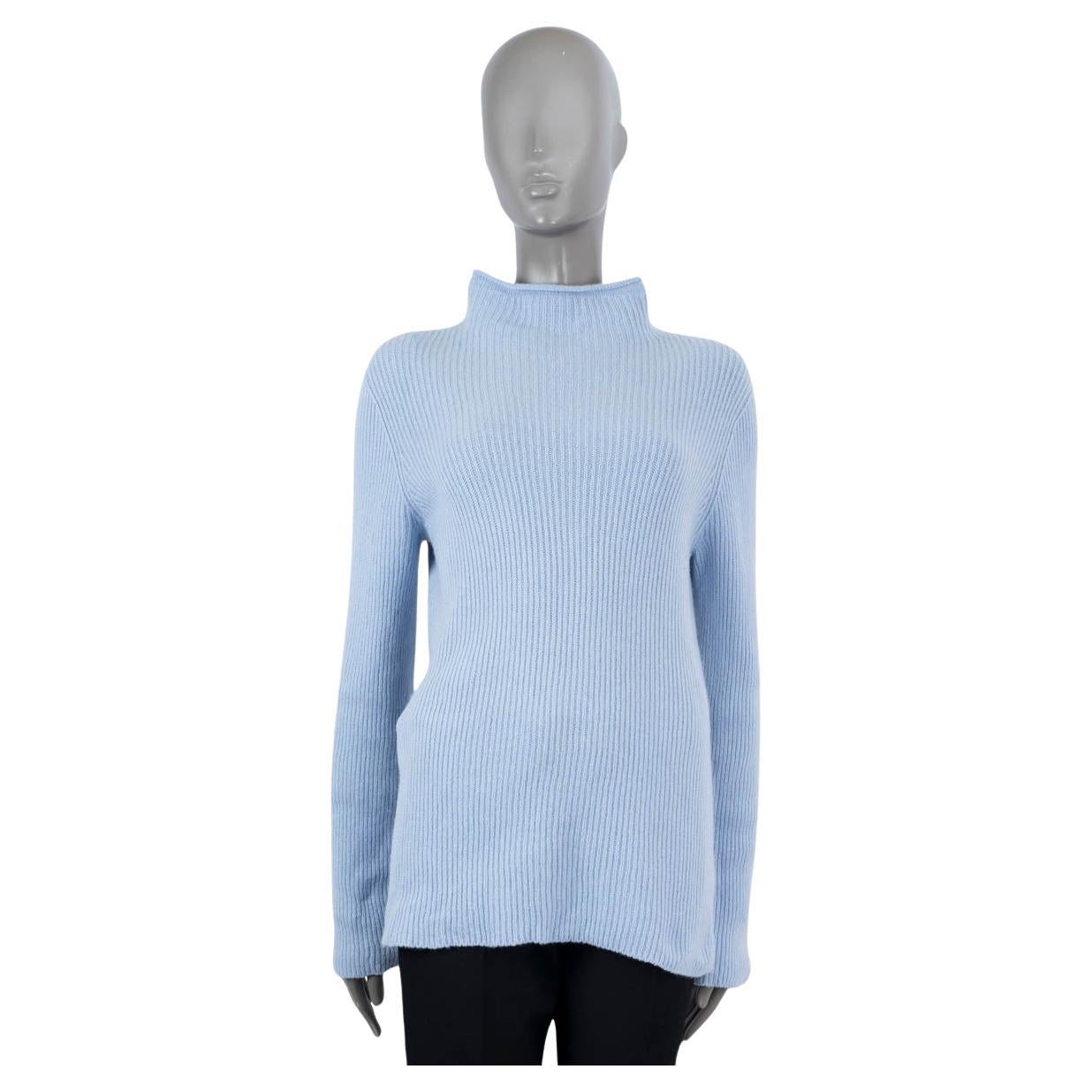 THE ROW light blue cashmere wool RIB KNIT MOCK NECK Sweater S For Sale