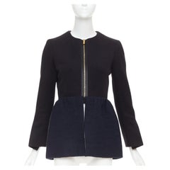 The Row Loxton: abrigo negro y azul marino de lana con estructura, textura, peplum y cremallera dorada; talla XS (EE. UU.)