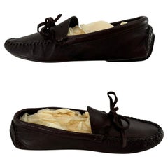 The Row Lucca Leather Moccasins in Soft Brown Grained Leather 37