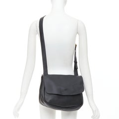 THE ROW Mail black leather gold hardware flap crossbody shoulder bag