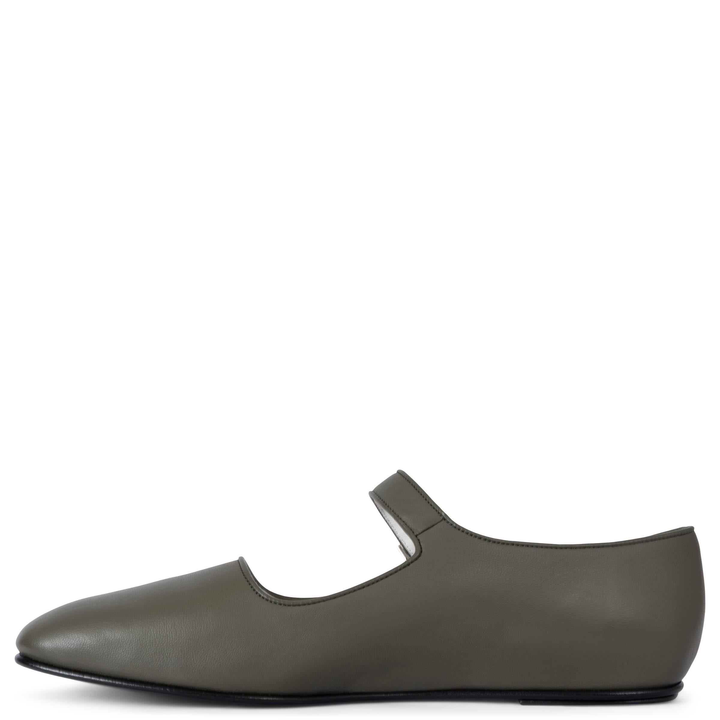 Gray THE ROW Mangrove grey leather AVA MARY JANE Ballet Flats Shoes 38