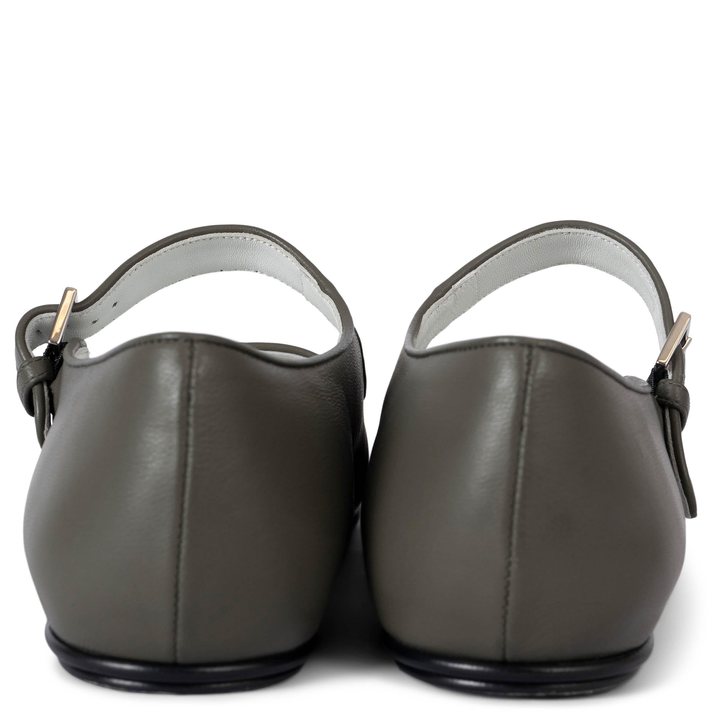 THE ROW Mangrove grey leather AVA MARY JANE Ballet Flats Shoes 38 In Excellent Condition In Zürich, CH