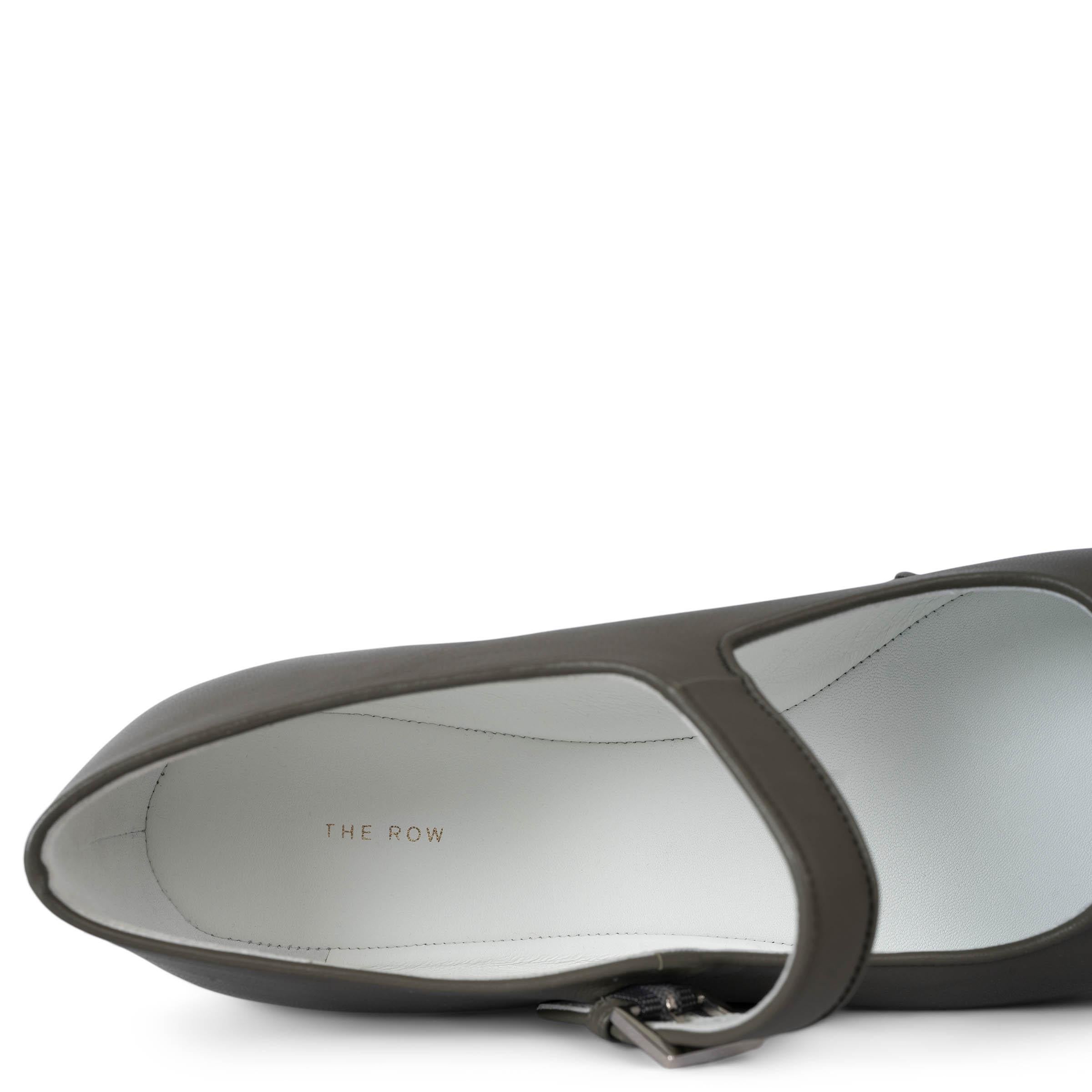 THE ROW Mangrove grey leather AVA MARY JANE Ballet Flats Shoes 38 1