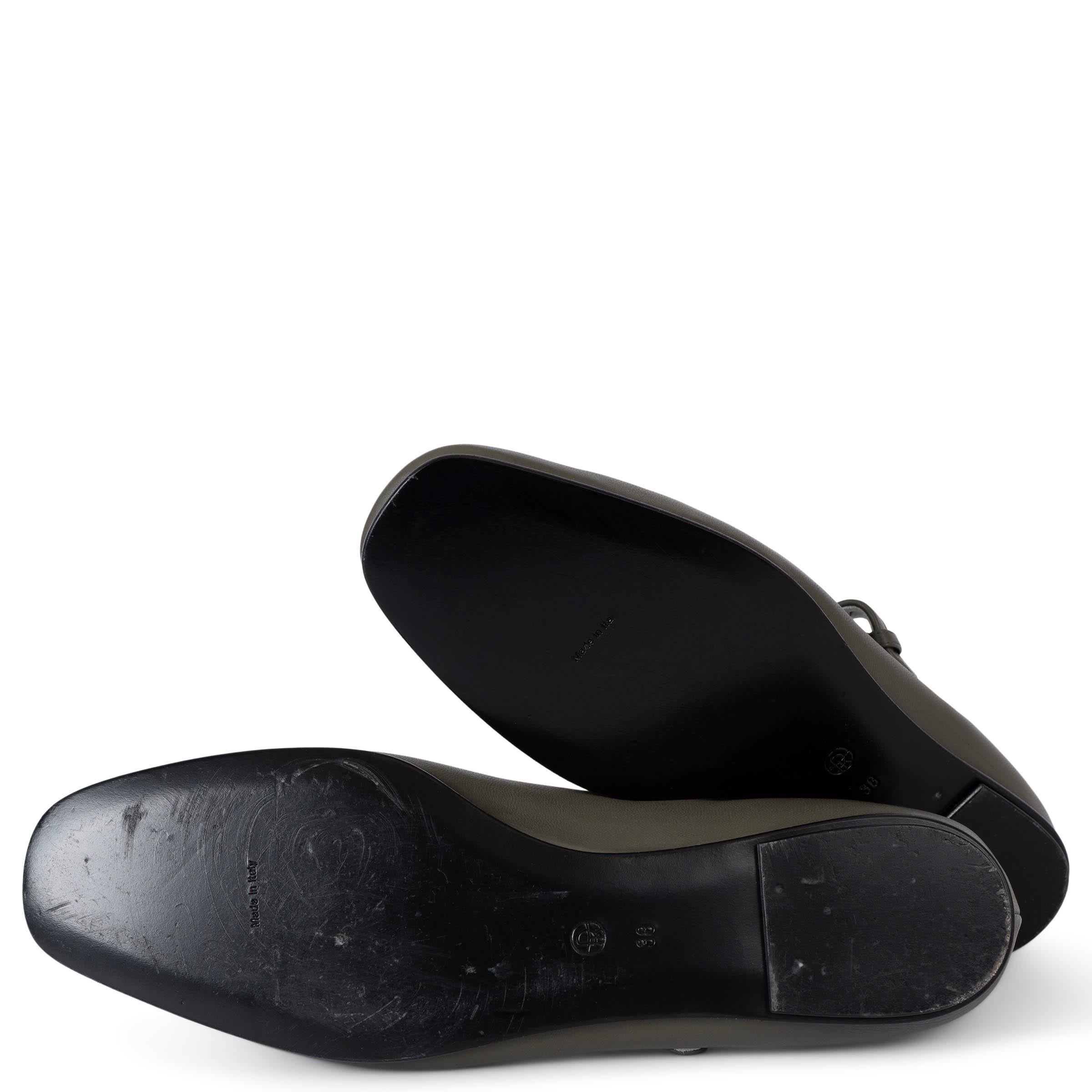 THE ROW Mangrove grey leather AVA MARY JANE Ballet Flats Shoes 38 2