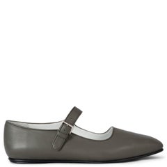 THE ROW Mangrove grey leather AVA MARY JANE Ballet Flats Shoes 38