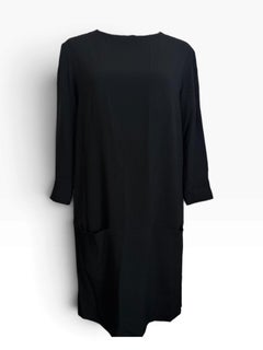 The Row Marina Crepe Mini Dress size US 2 Black Double Front Pocket 3/4 Sleeve