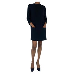 The Row Marina Crepe Mini Dress size US 2 Black Double Front Pocket 3/4 Sleeve