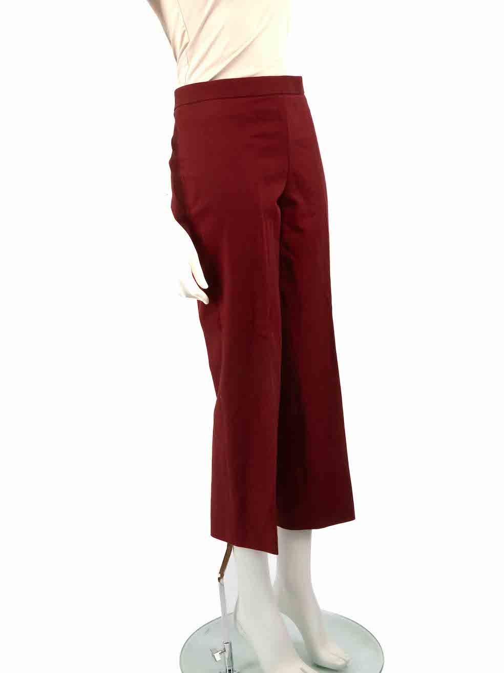 CONDITION is Very good. Minimal wear to trousers is evident. Minimal wear to the left side of the waistband with discoloured mark and composition label becoming detached on this used The Row designer resale item.
 
 
 
 Details
 
 
 Maroon
 
