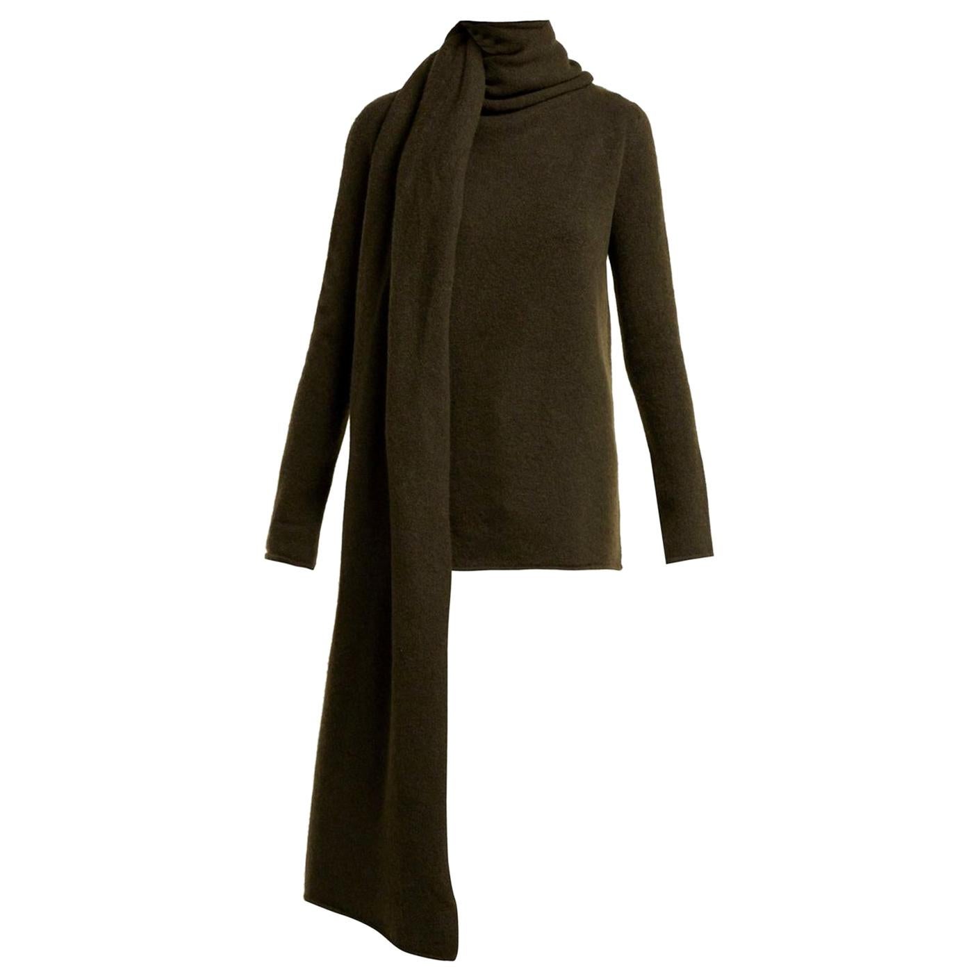 The Row Merriah Scarf-Trimmed Mélange Cashmere-Blend Sweater 
