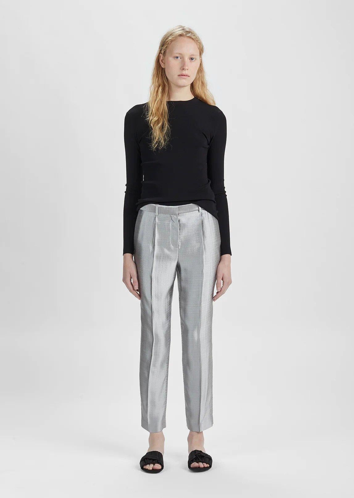 THE ROW metallic silver 2017 WILLIAM CROPPED STRAIGHT LEG Pants 2 XS For Sale 1