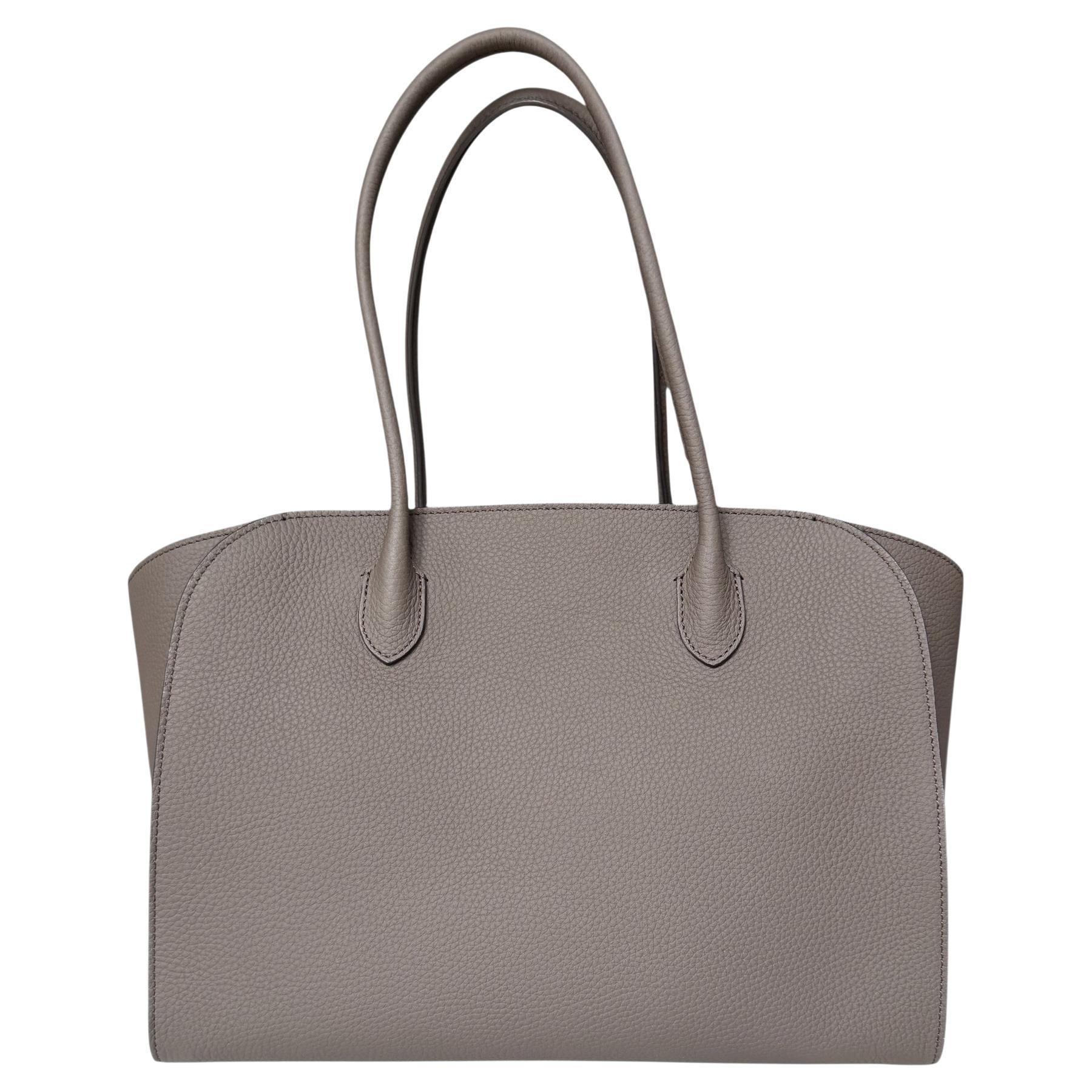 The Row Mid Grey Pebbled Leather Marlo 14 Tote Bag For Sale