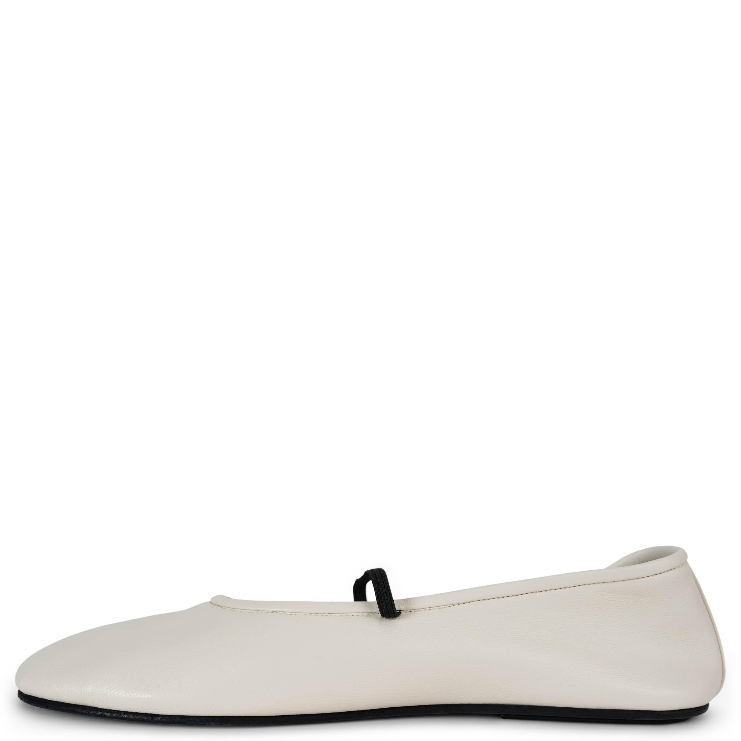 Gray THE ROW Milk white leather 2021 ELASTIC Ballet Flats Shoes 38.5