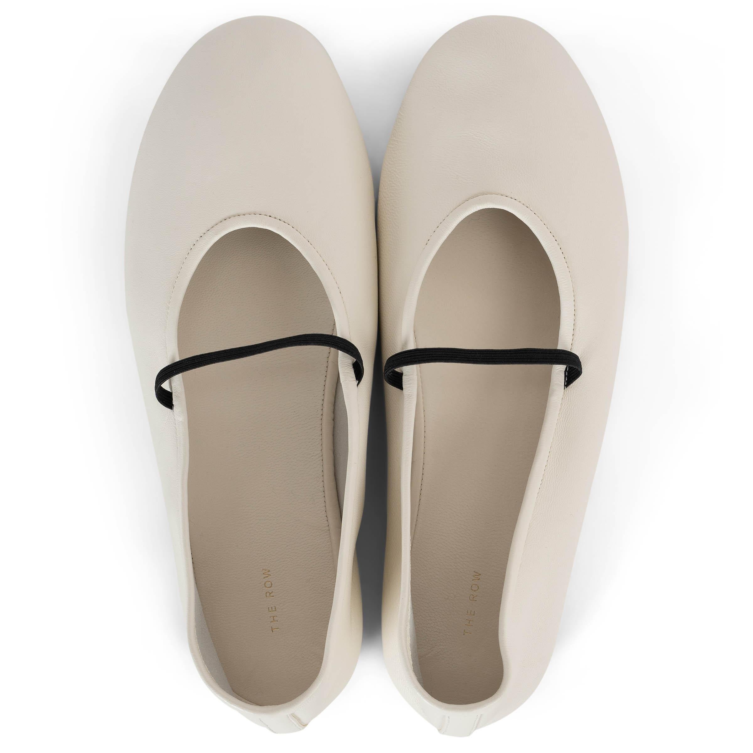 Women's THE ROW Milk white leather 2021 ELASTIC Ballet Flats Shoes 38.5