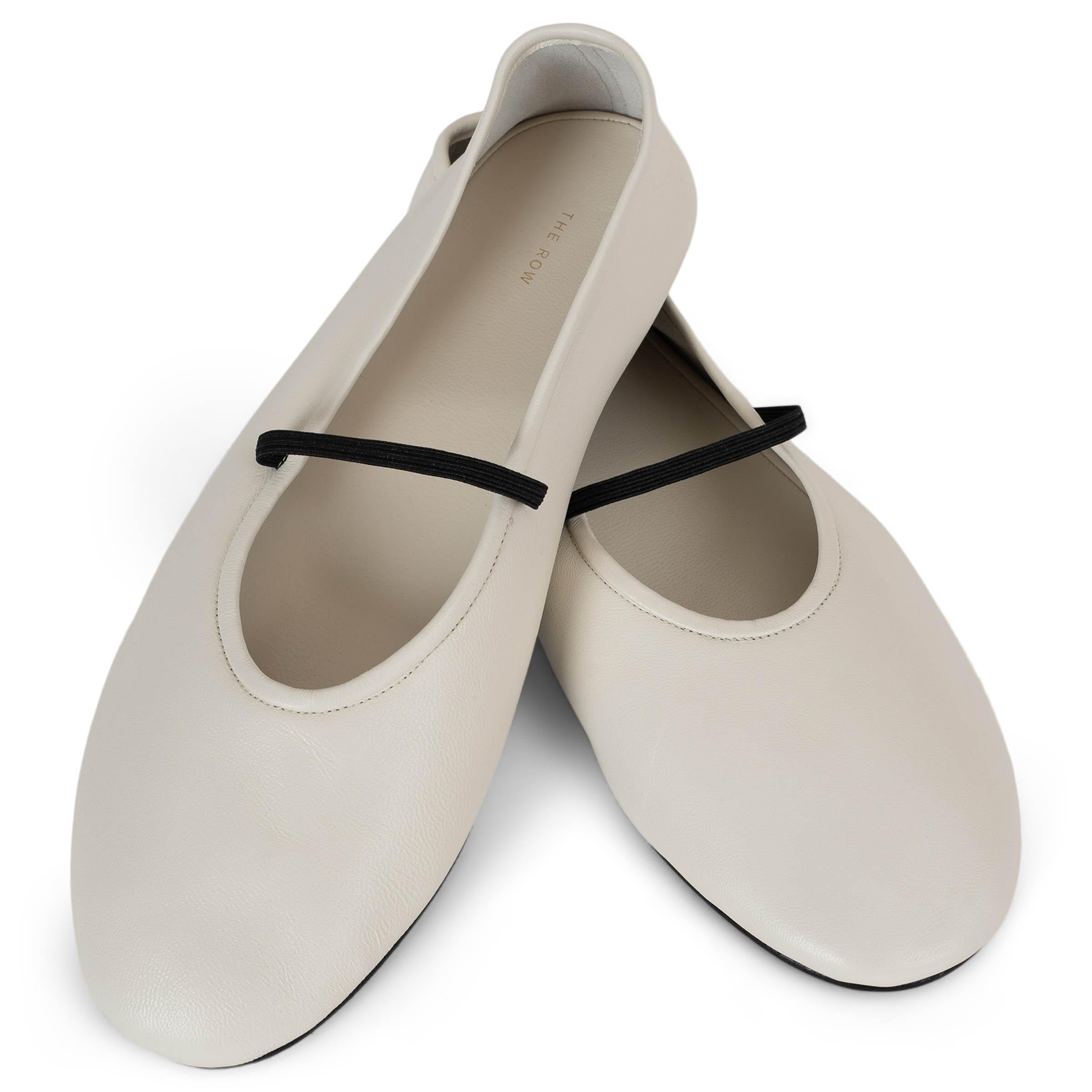 THE ROW Milk white leather 2021 ELASTIC Ballet Flats Shoes 38.5 1