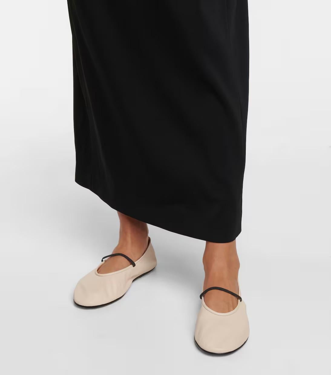 THE ROW Milk white leather 2021 ELASTIC Ballet Flats Shoes 38.5 4