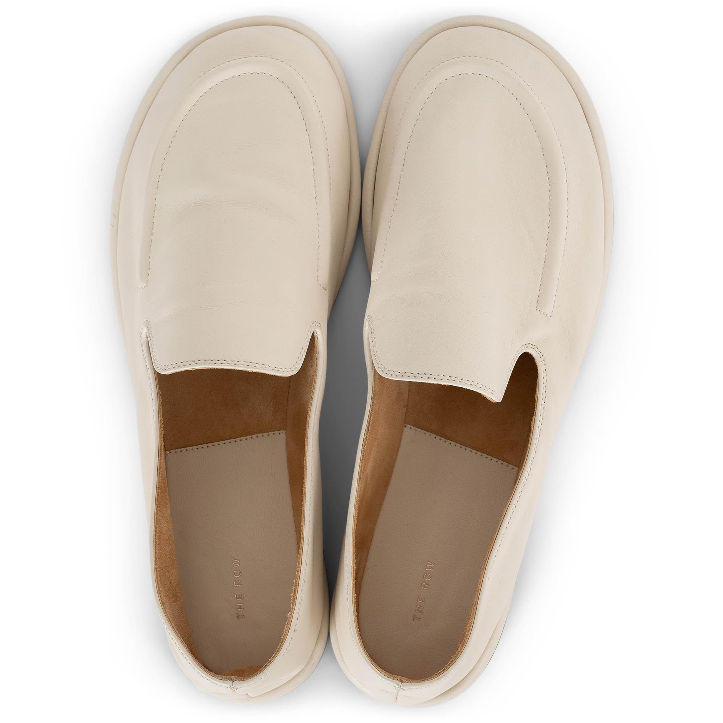 Women's THE ROW Milk white leather 2022 CANAL Loafers Shoes 37.5 fit 38