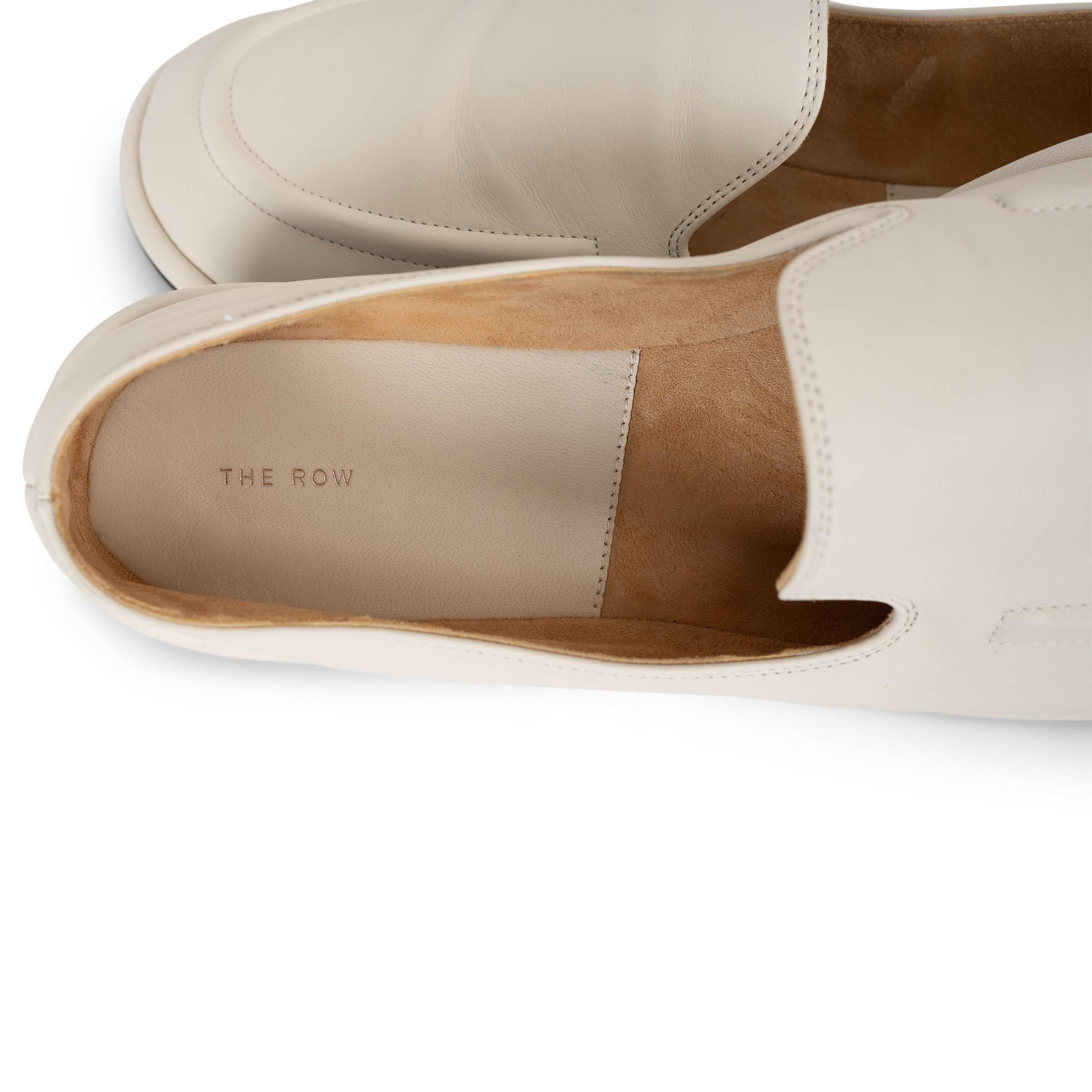 THE ROW Milk white leather 2022 CANAL Loafers Shoes 37.5 fit 38 2