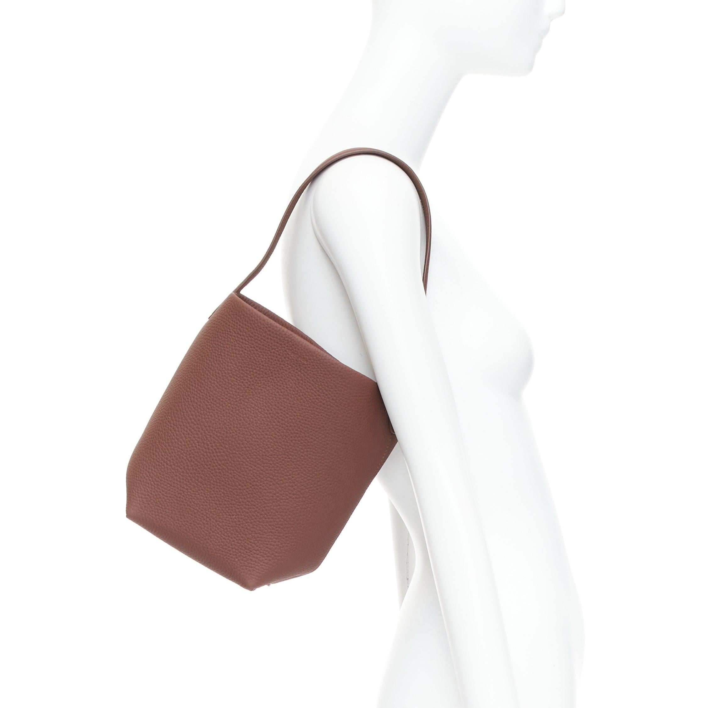 THE ROW N/S Park Small Cognac Brown PLD top handle minimal tote bag In Excellent Condition In Hong Kong, NT