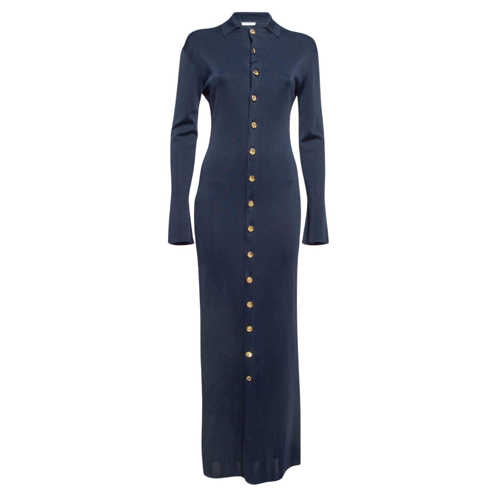The Row Navy Blue Jersey Carmela Button-Front Shirt Dress S For Sale