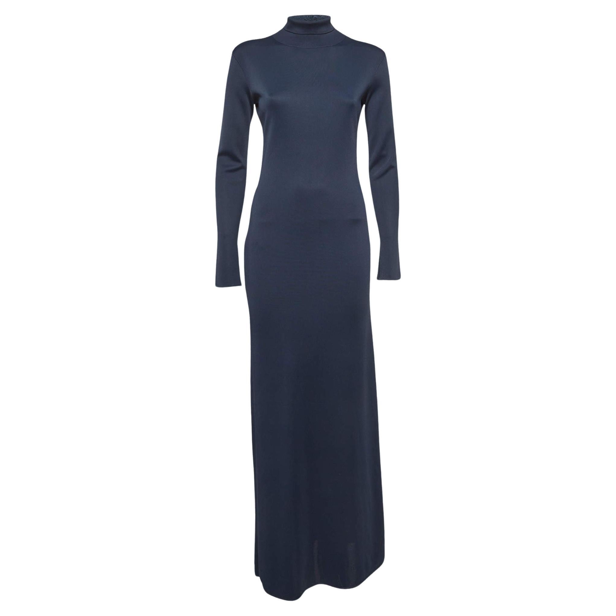 The Row Navy Blue Knit Turtleneck Alicho Maxi Dress XS For Sale