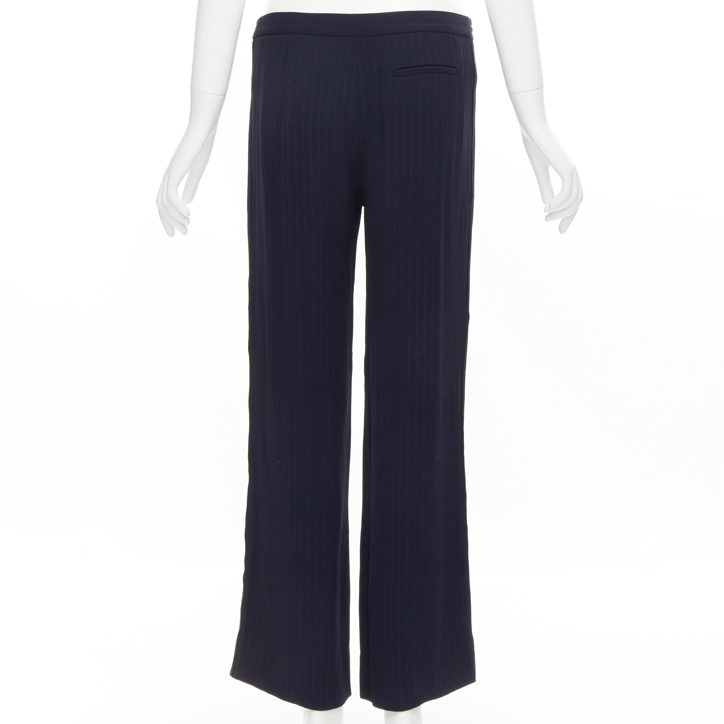 Black THE ROW navy blue pinstripe flowy relaxed trousers pants US0 XS For Sale