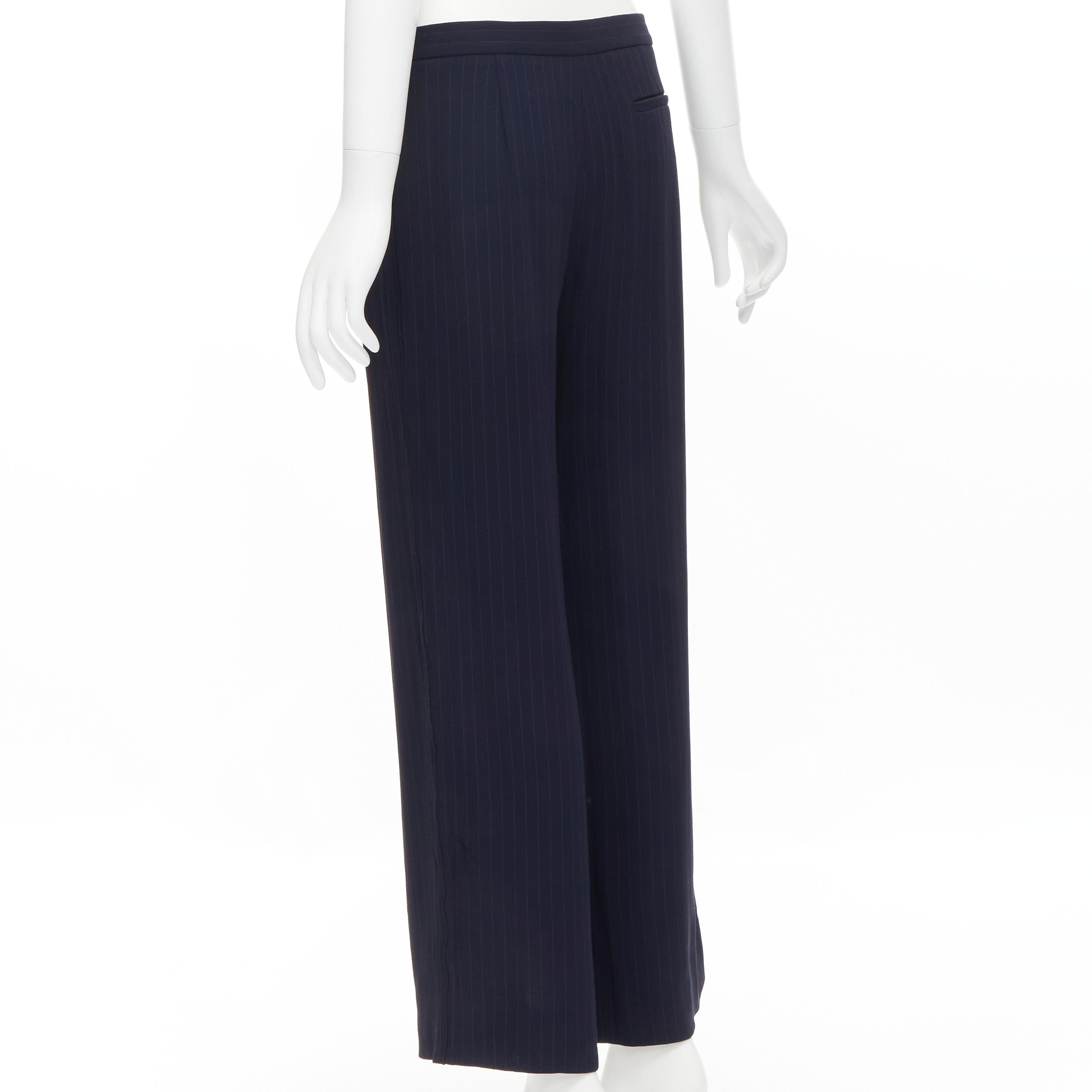 THE ROW navy blue pinstripe flowy relaxed trousers pants US0 XS In Excellent Condition For Sale In Hong Kong, NT