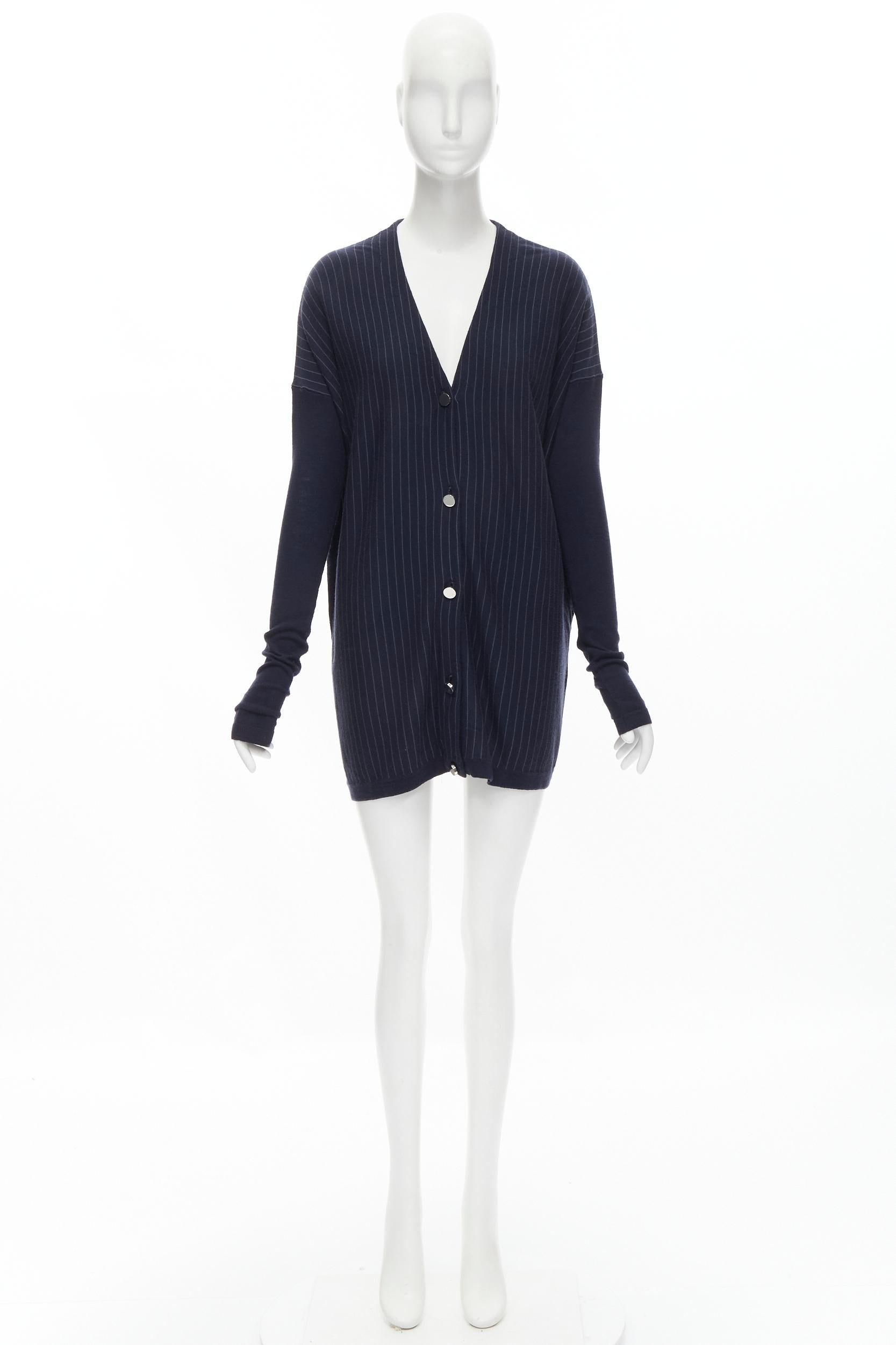 THE ROW navy blue pinstripe silver mirrored button long length cardigan XS 4