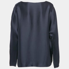 The Row Navy Blue Satin Silk Loose Fit Blouse S