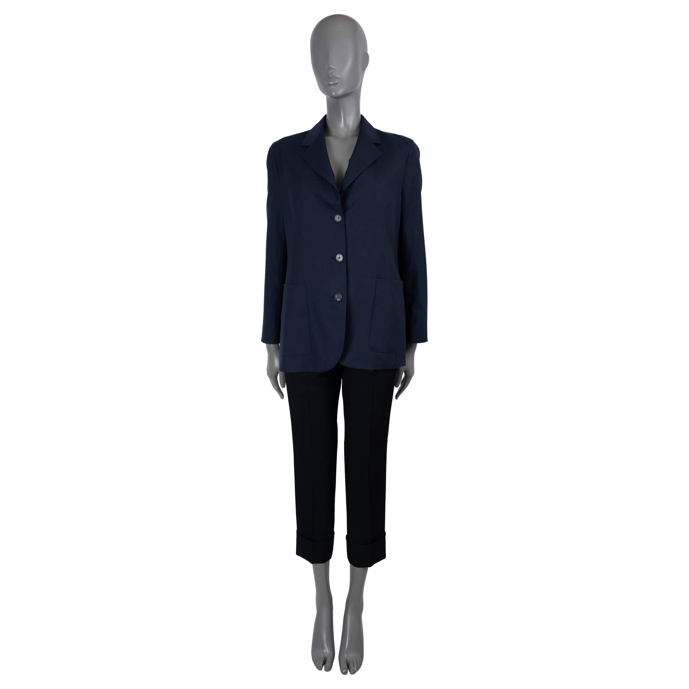 THE ROW navy blue SUMMER WOOL Blazer Jacket 10 L In Excellent Condition For Sale In Zürich, CH