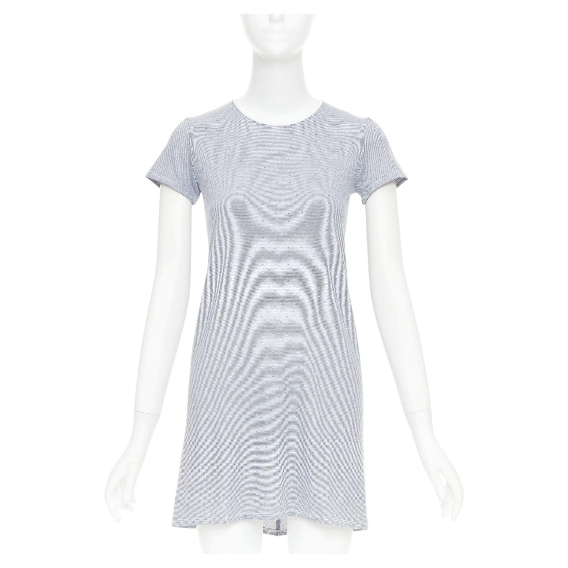 THE ROW navy off white striped jersey round neck cap sleeve tshirt dress XS