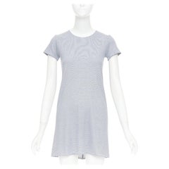 THE ROW navy off white striped jersey round neck cap sleeve tshirt dress XS