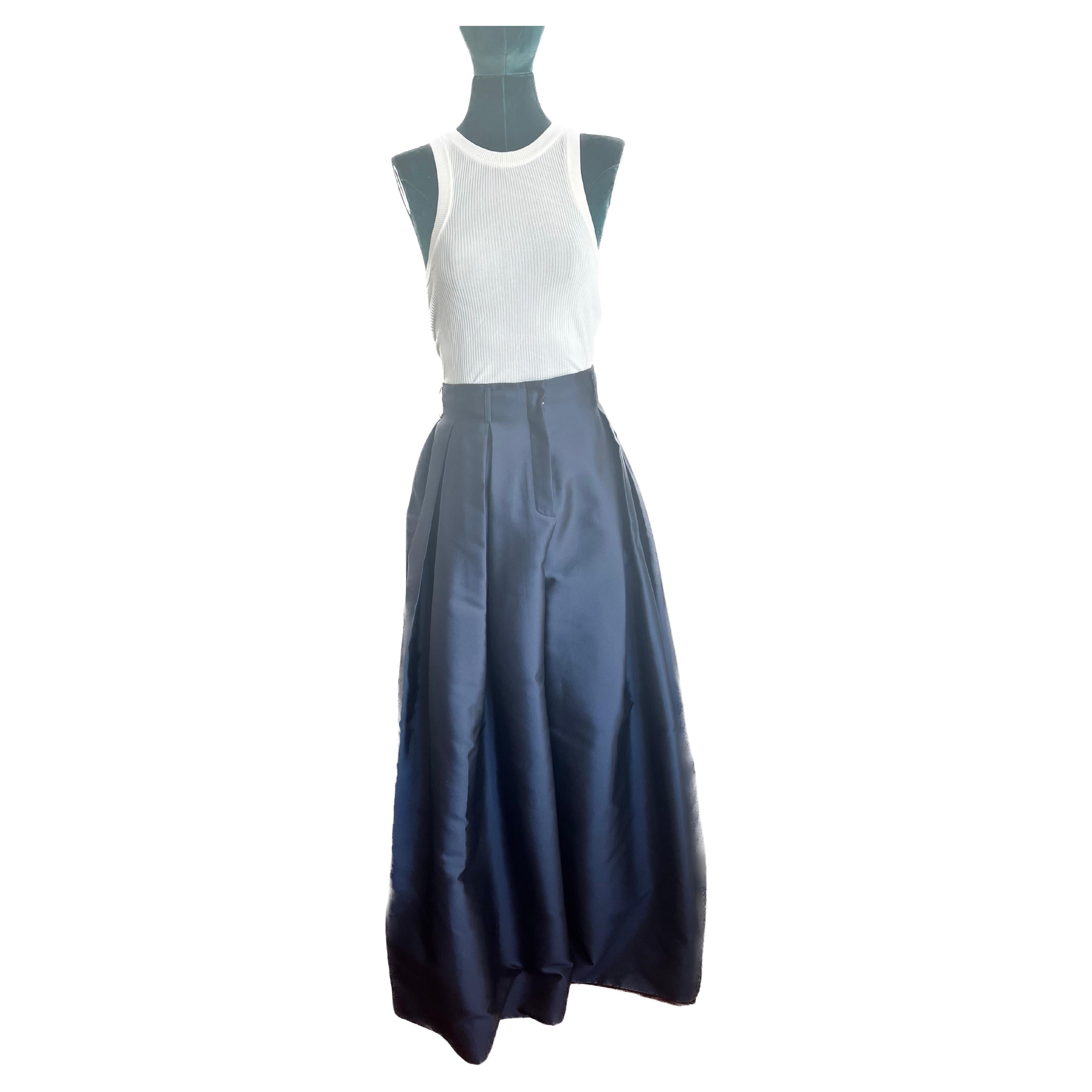 The Row Navy Silk Pleated Wide Pant 