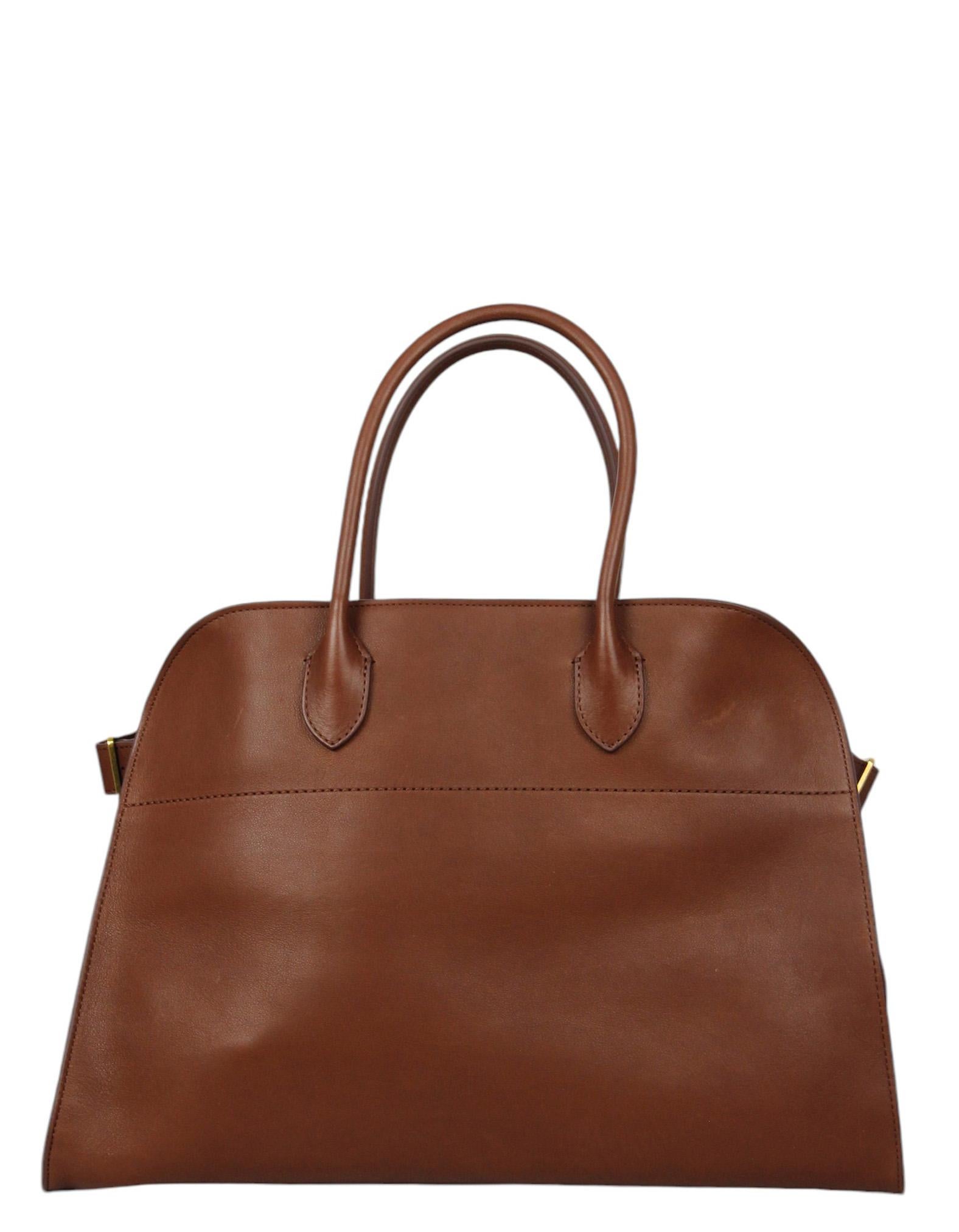 The Row New Burgundy Leather Soft Margaux 15 Tote Bag In Good Condition In New York, NY