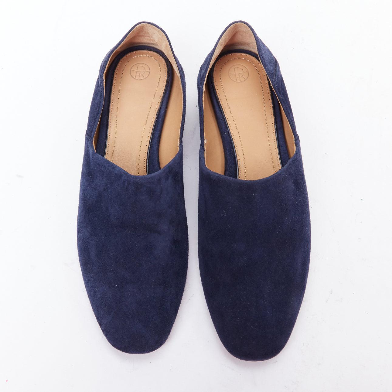 Violet The Row Mocassins Noelle en daim bleu marine à talon compensé EU38 en vente