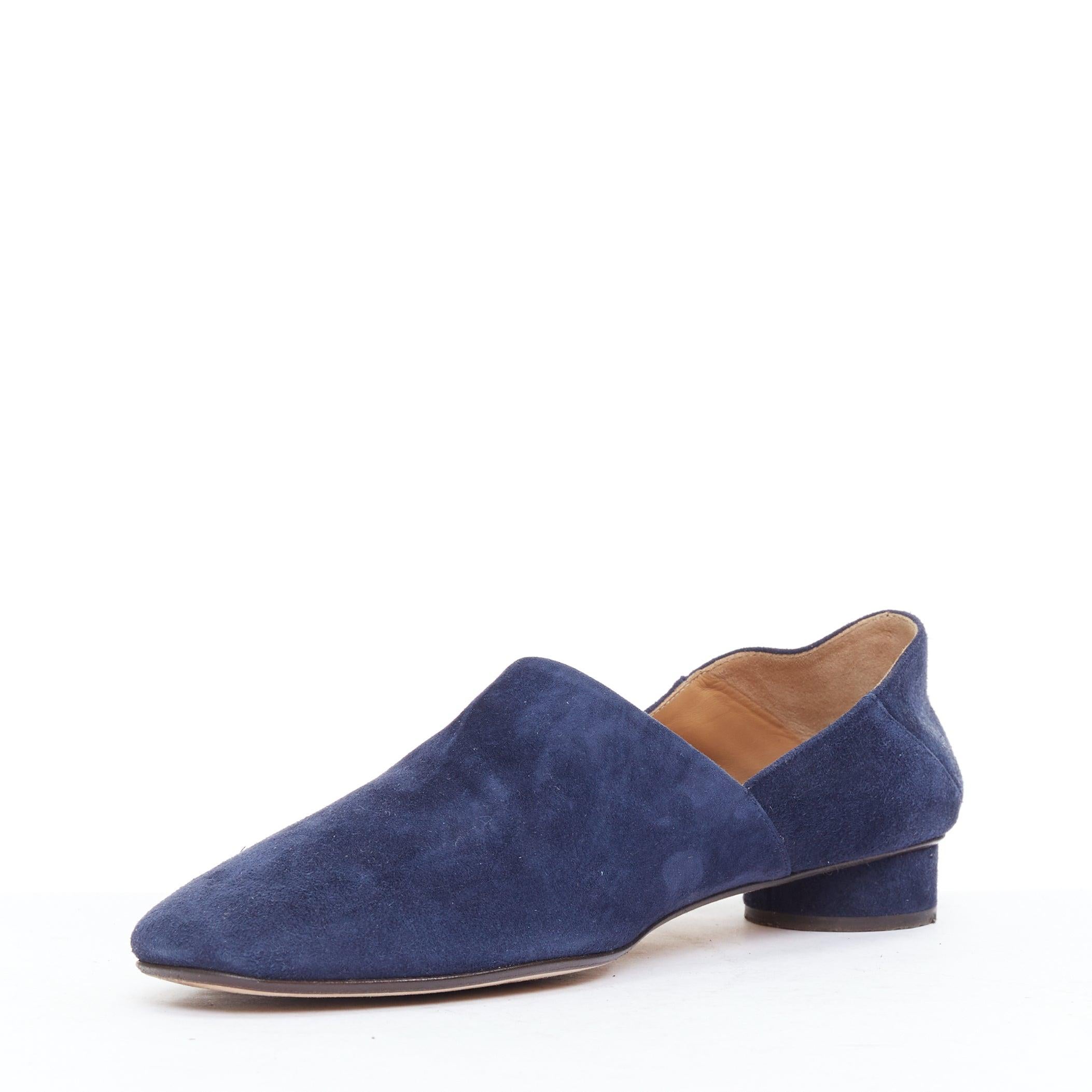 The Row Mocassins Noelle en daim bleu marine à talon compensé EU38 Bon état - En vente à Hong Kong, NT