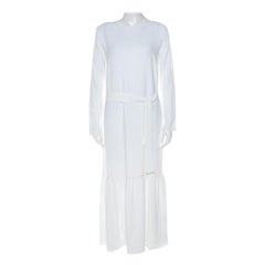 The Row Off White Crepe Flounce Hem Belted Lulchin Maxi Dress XS