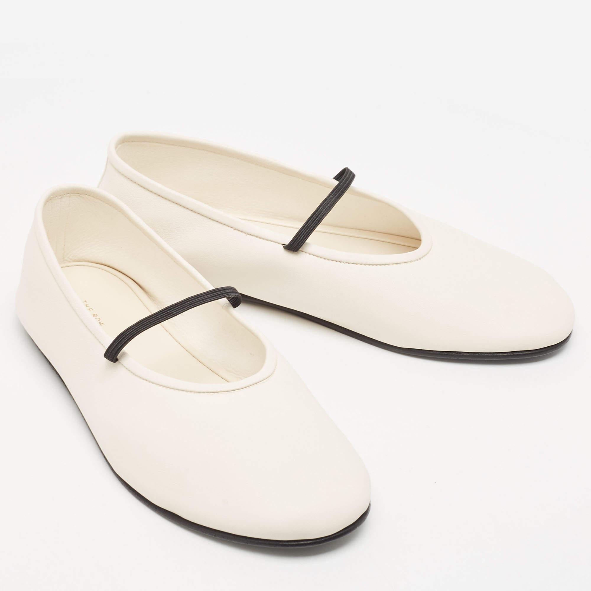 The Row Off White Leather Elastic Ballet Flats Size 35.5 1