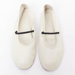 THE ROW off white nappa calfskin leather black elastic ballerina flats EU37