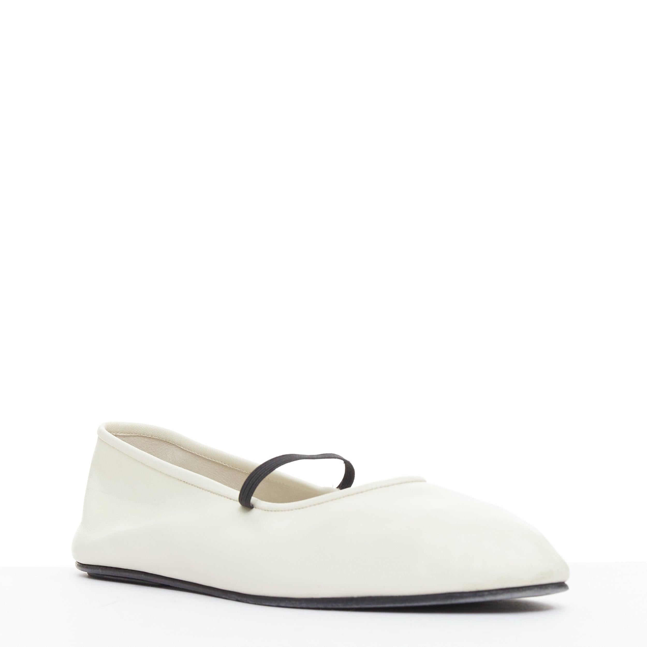 White THE ROW off white nappa calfskin leather black elastic ballerina flats EU37 For Sale