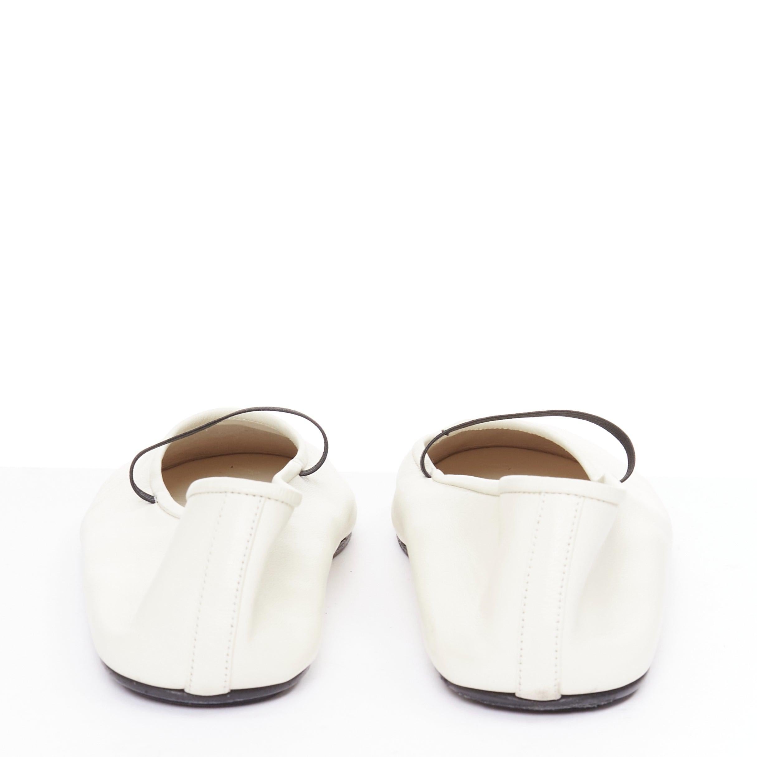 Women's THE ROW off white nappa calfskin leather black elastic ballerina flats EU37 For Sale