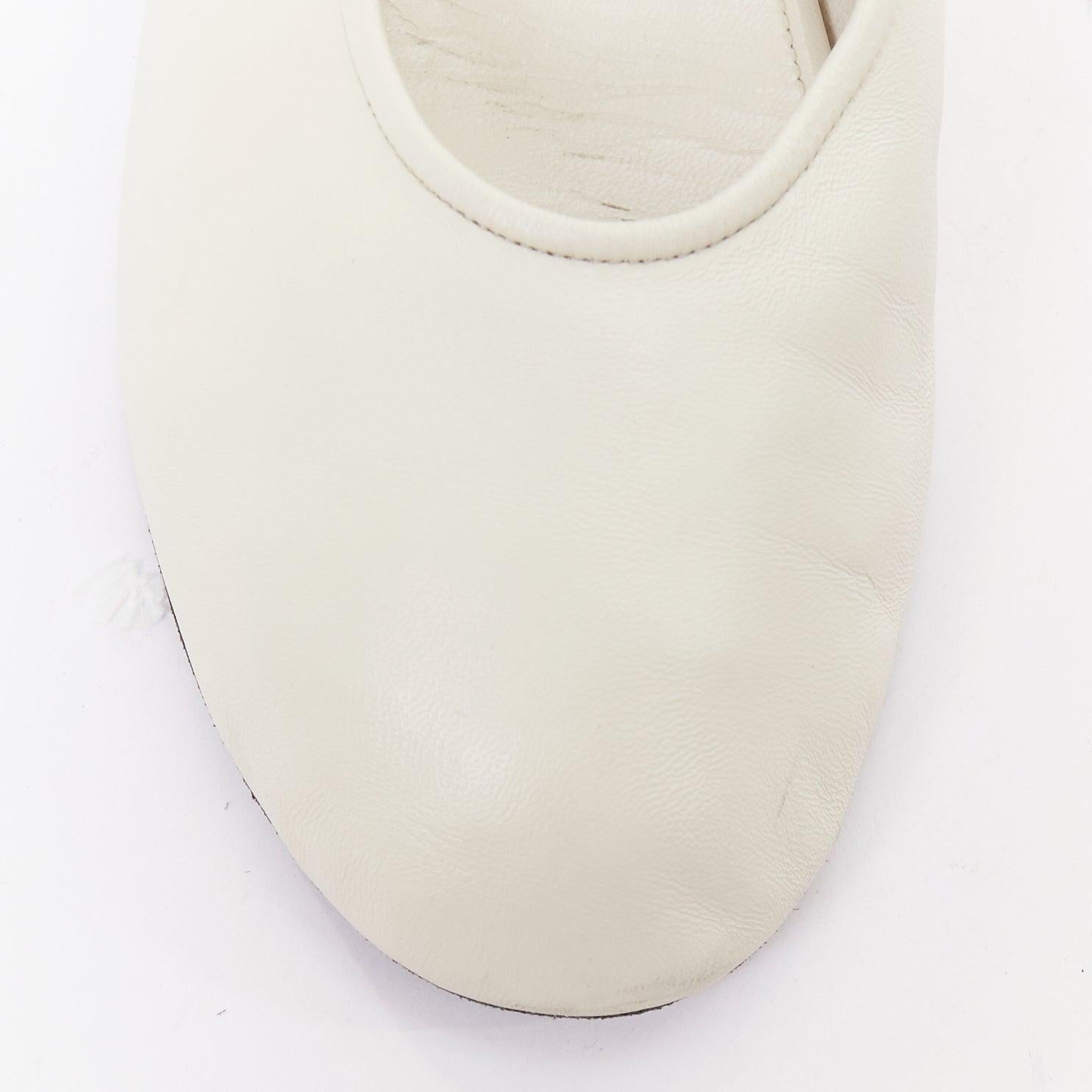 THE ROW off white nappa calfskin leather black elastic ballerina flats EU37 For Sale 1