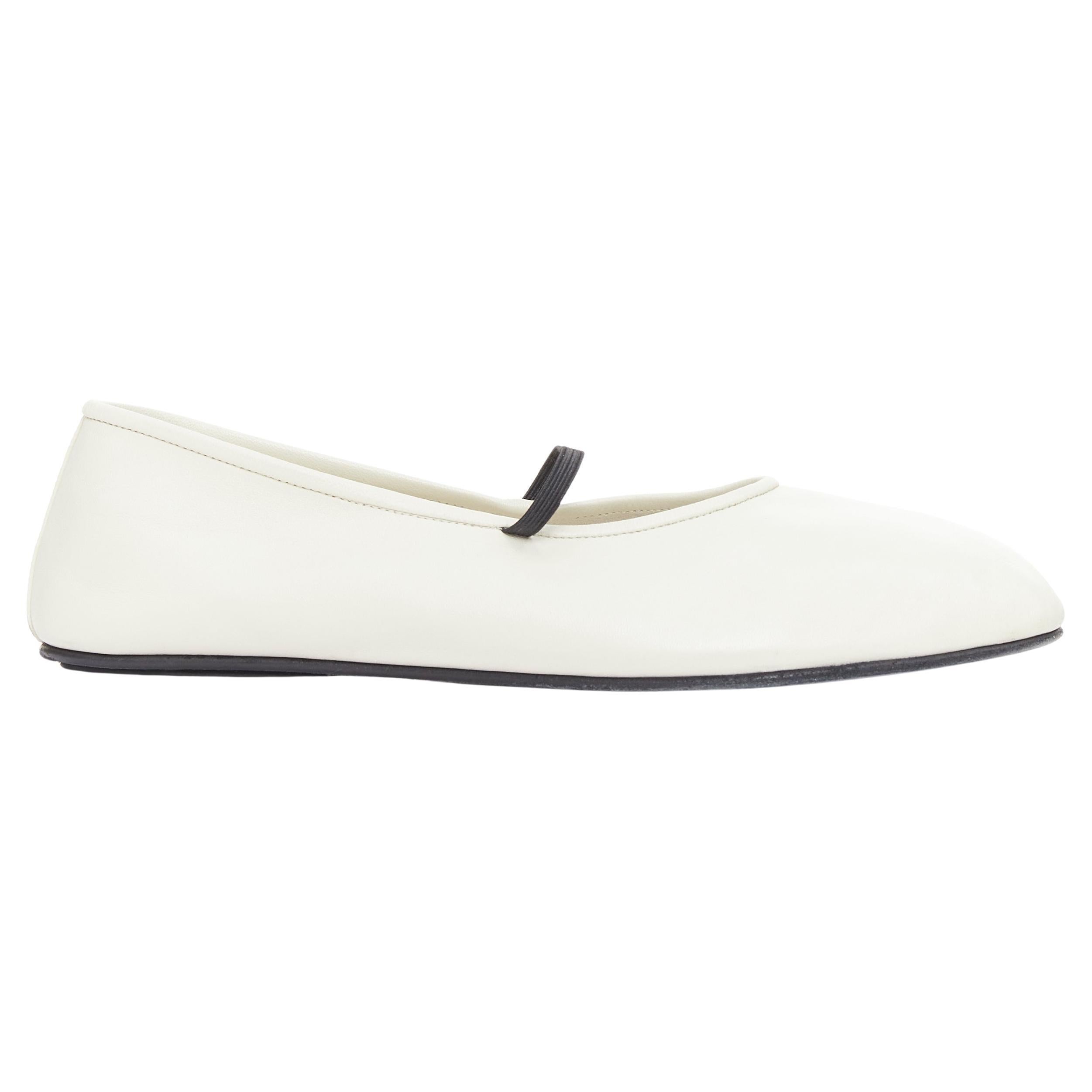 THE ROW off white nappa calfskin leather black elastic ballerina flats EU37 For Sale