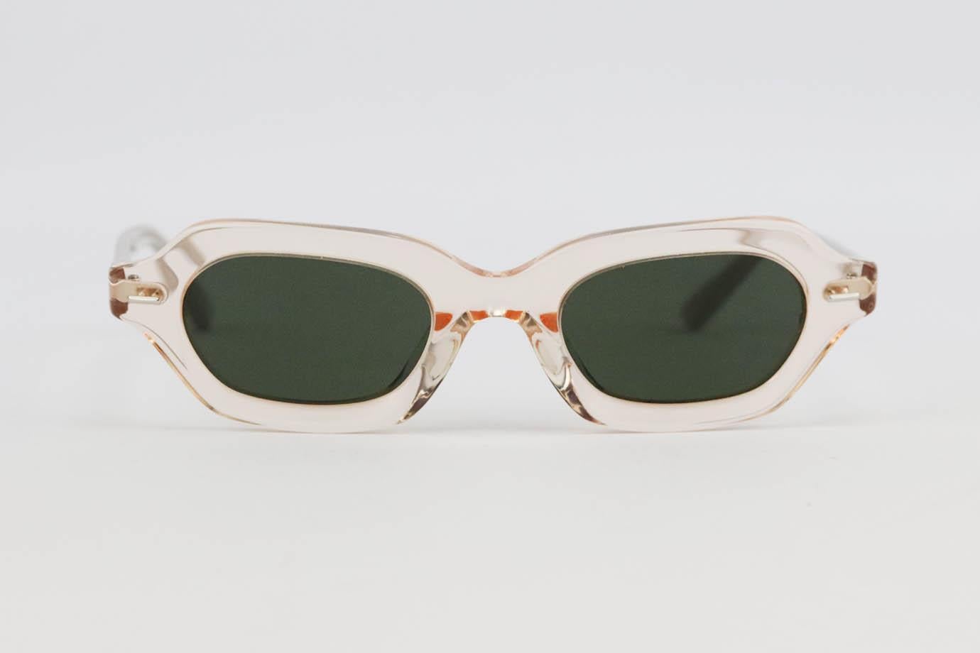 The Row + Oliver Peoples hexagonal frame acetate sunglasses. Peach. Does not come with case. Style code: OV5386SU 1652P1. Lens size: 47 mm. Arm size: 145 mm. Bridge size: 22 mm
