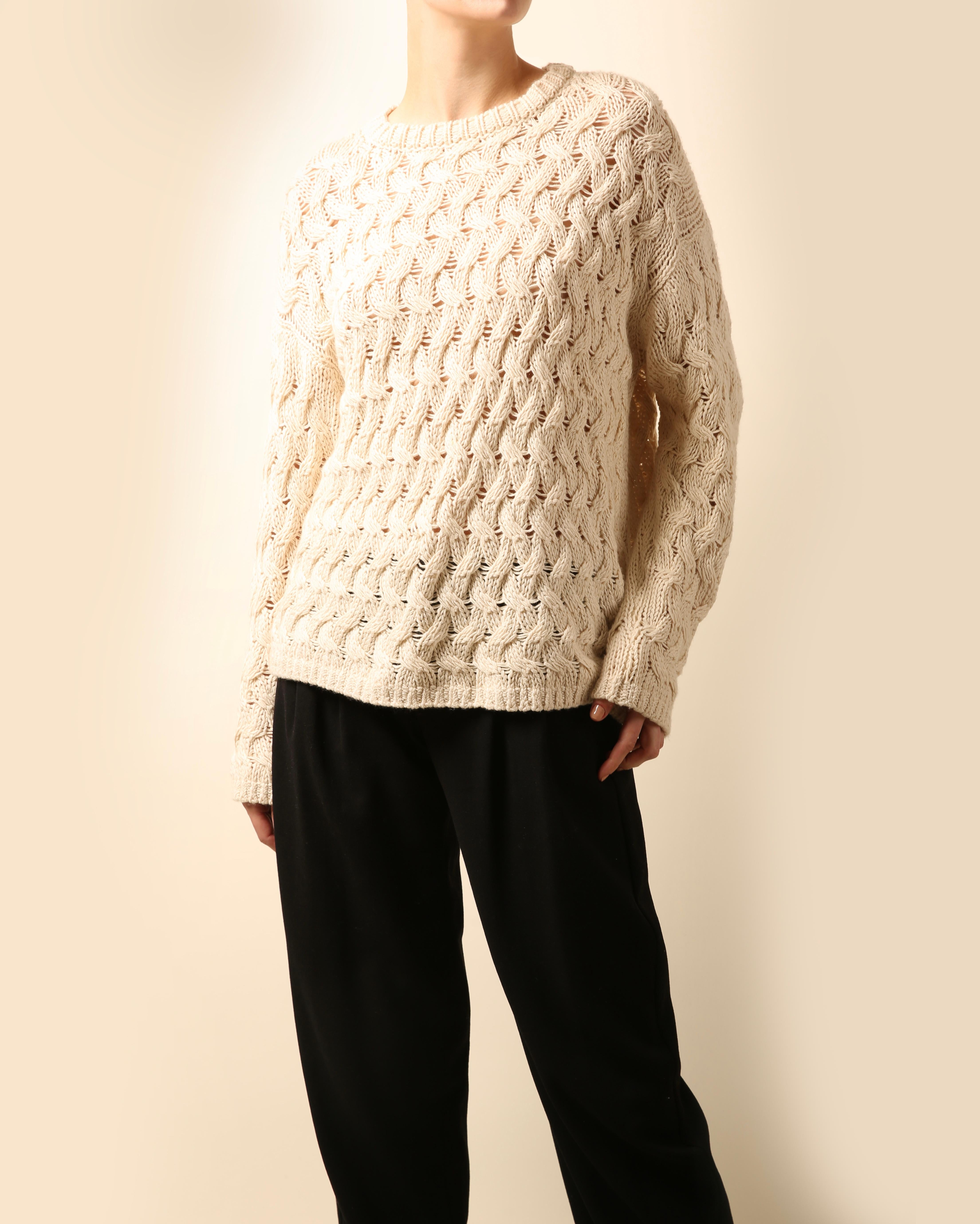 The Row oversized ecru cream chunky loose knit knitted cashmere silk sweater S 2