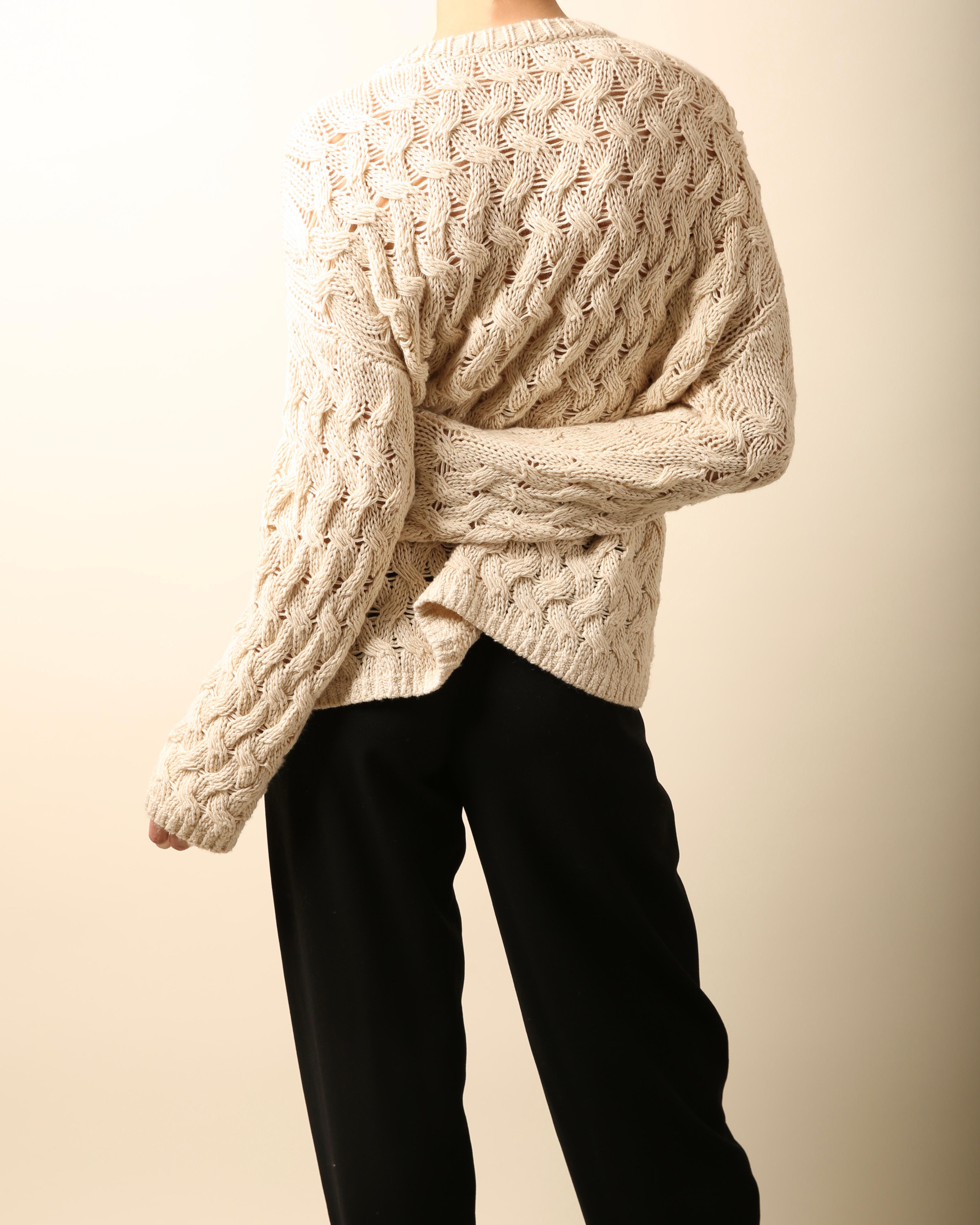 The Row oversized ecru cream chunky loose knit knitted cashmere silk sweater S 3
