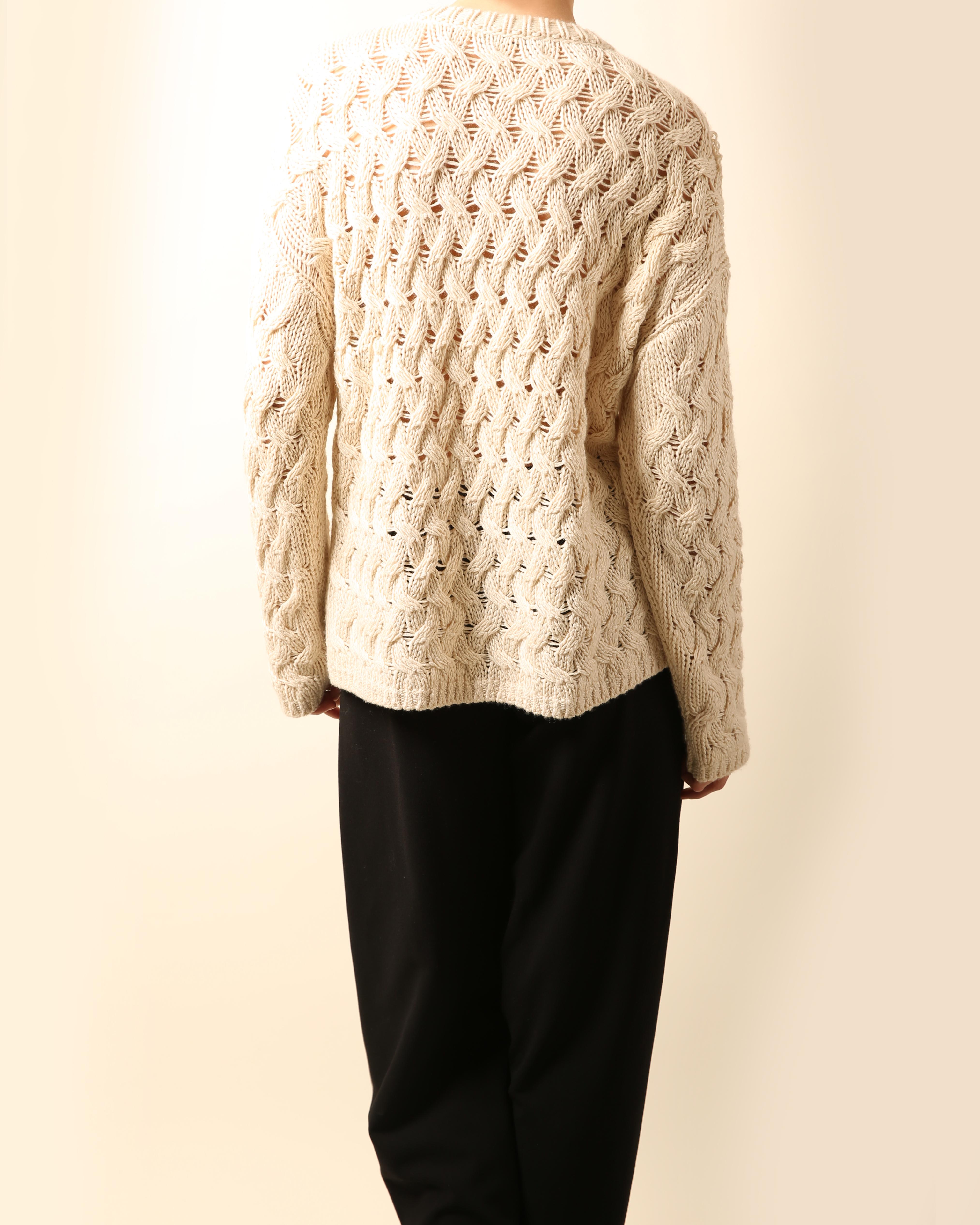 The Row oversized ecru cream chunky loose knit knitted cashmere silk sweater S 4