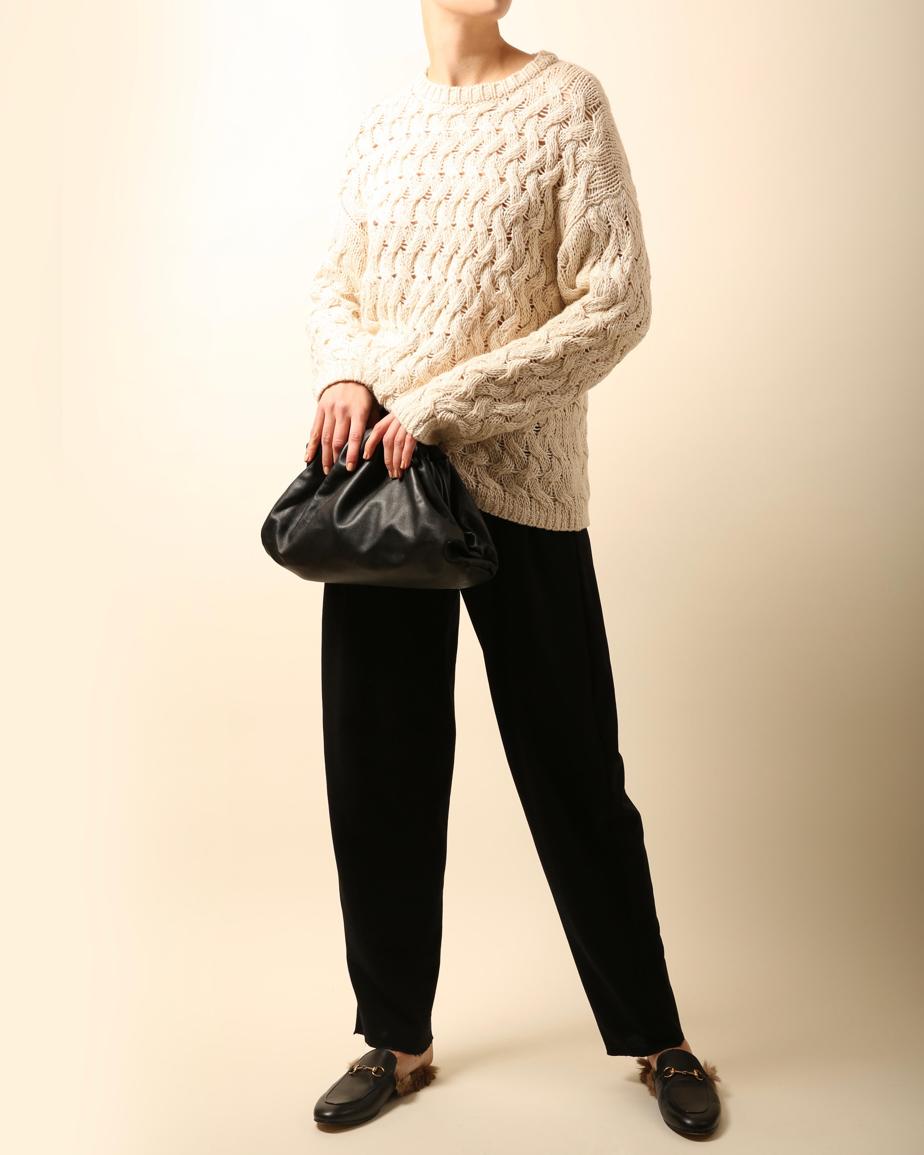 Beige The Row oversized ecru cream chunky loose knit knitted cashmere silk sweater S