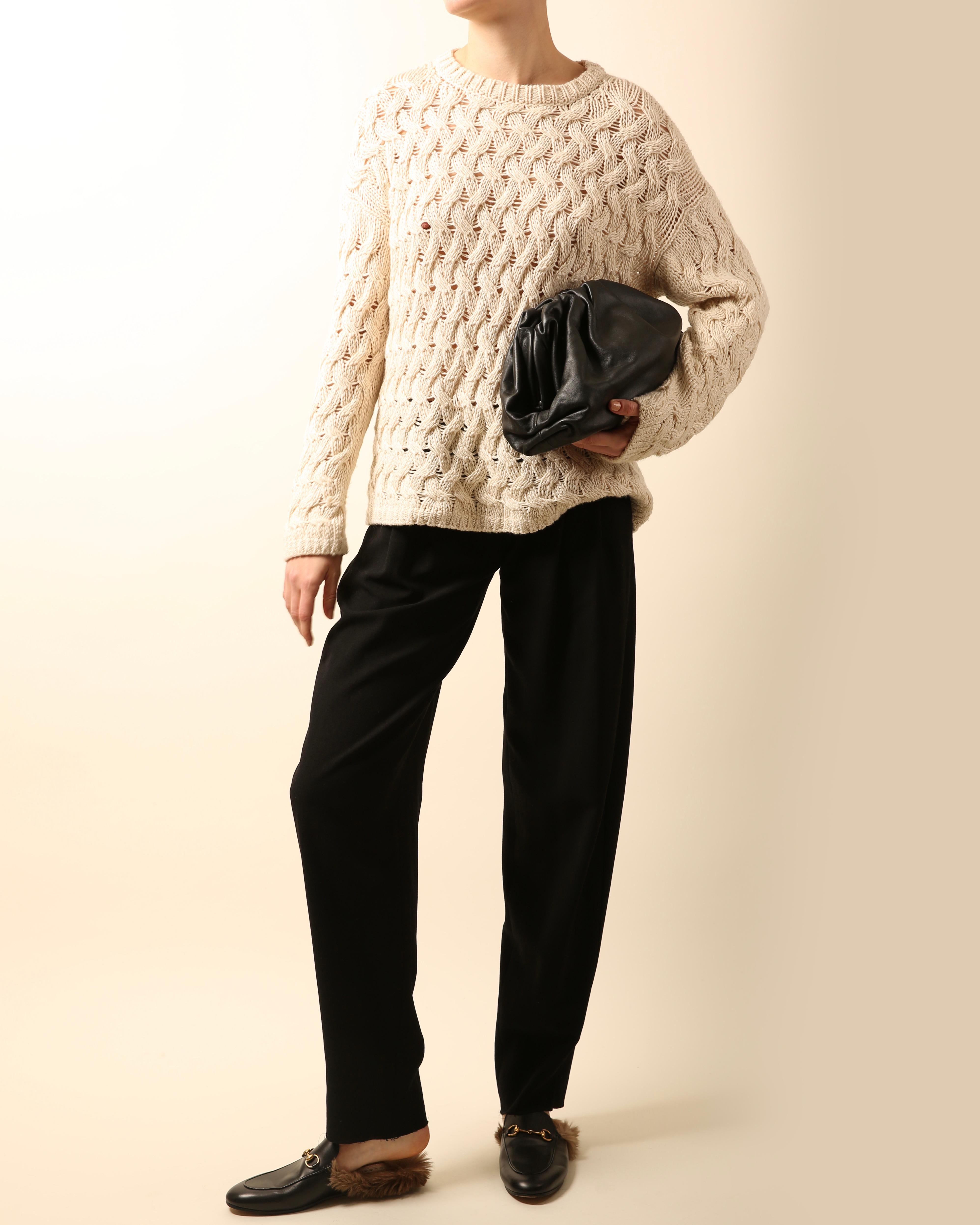 The Row oversized ecru cream chunky loose knit knitted cashmere silk sweater S In Excellent Condition In Paris, FR