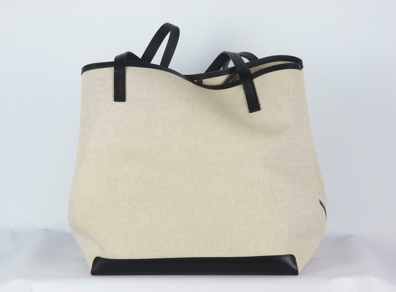 Beige The Row Park XL Leather Trimmed Canvas Tote Bag
