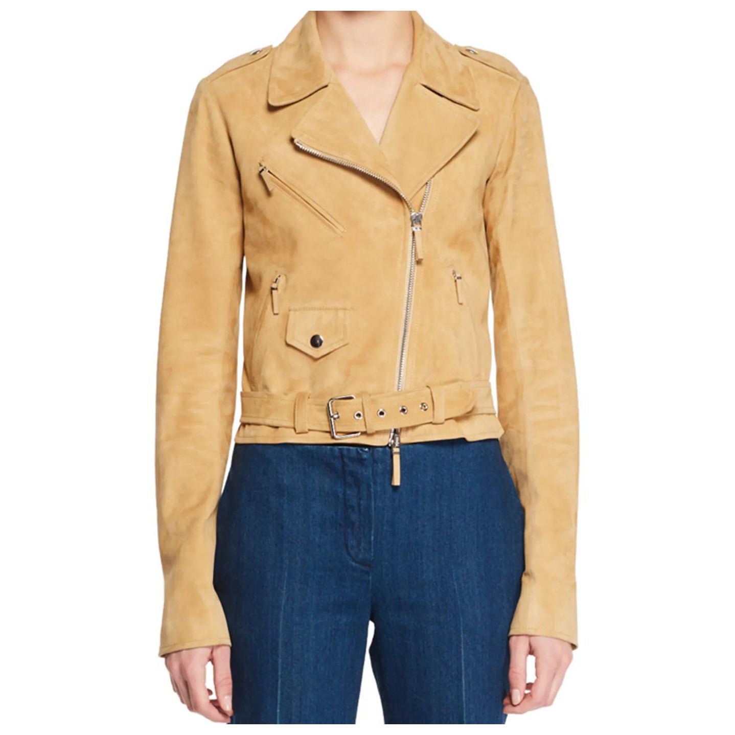 The Row Perlin Suede Moto Jacket in Beige size US 6 retail $4750